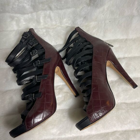 Circus By Sam Edelman Lennox burgundy crocs prints & black gladiator heels SZ8.5 - Picture 10 of 12
